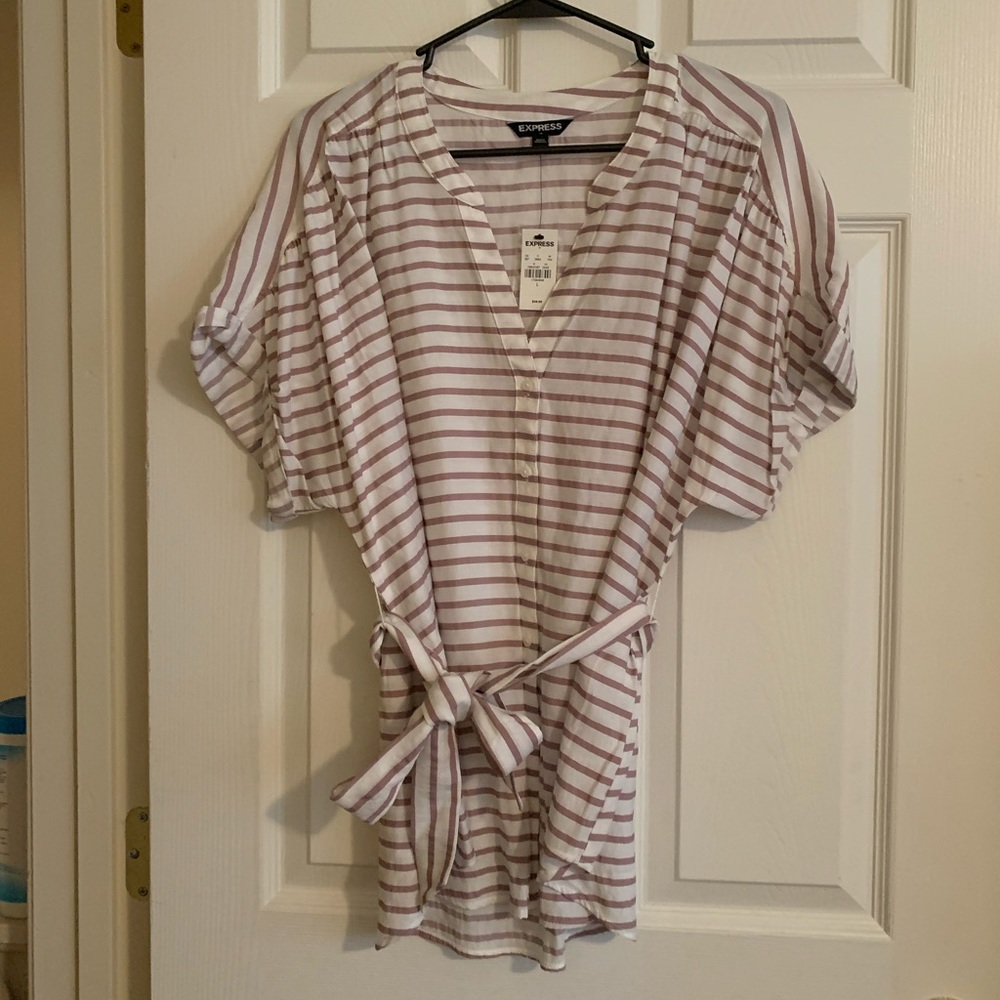 Button down tie front blouse